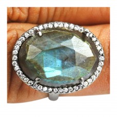 Vintage labradorite oval Cut Cocktail Cubic Zirconia Ring